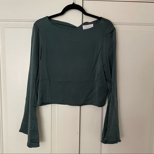 Green Silk Crop Top Long Sleeve
